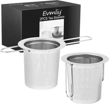 2Pack Tea Strainer, Stainless Steel Tea Infuser Basket Sitting in Mugs, Evmliy