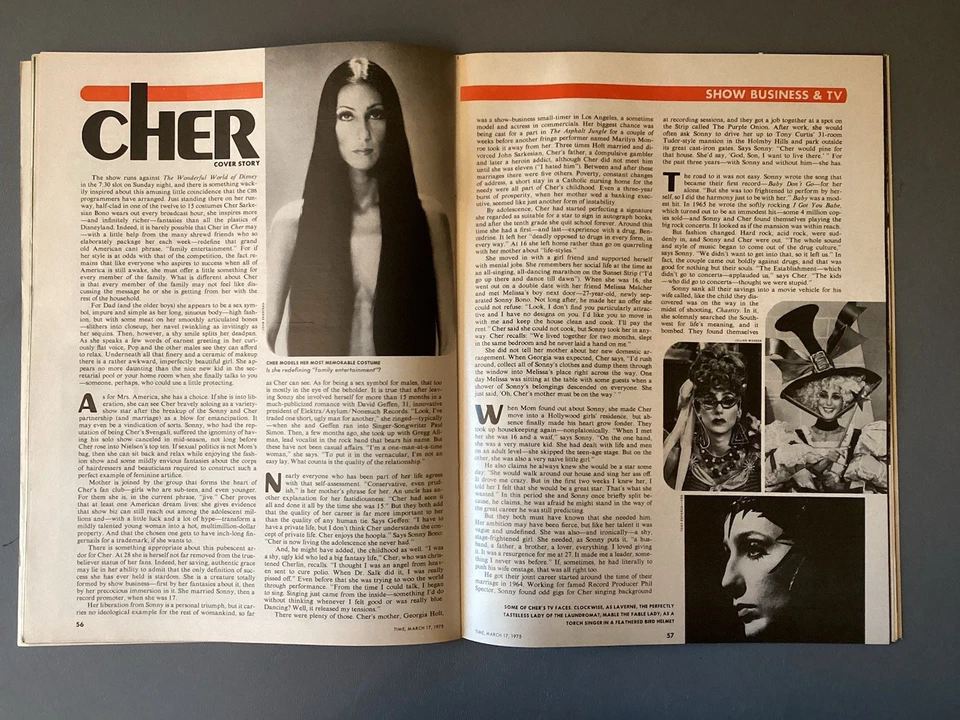 Cher Time Magazine March 17, 1975 Cover Photo - Glad Rags To Riches EX - Image 2 of 4