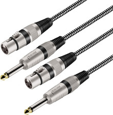 XLR Female to 1/4 Inch TS Cables 3 Ft/2Pack, Nylong Braided XLR 3 Pin Female to