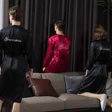Summer New Bridegroom Wedding Robe Satin Groomsman Long Sleeve Men Sleepwear Emb
