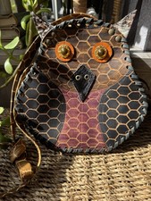 Vintage Tooled Leather Owl Shoulder Crossbody Purse