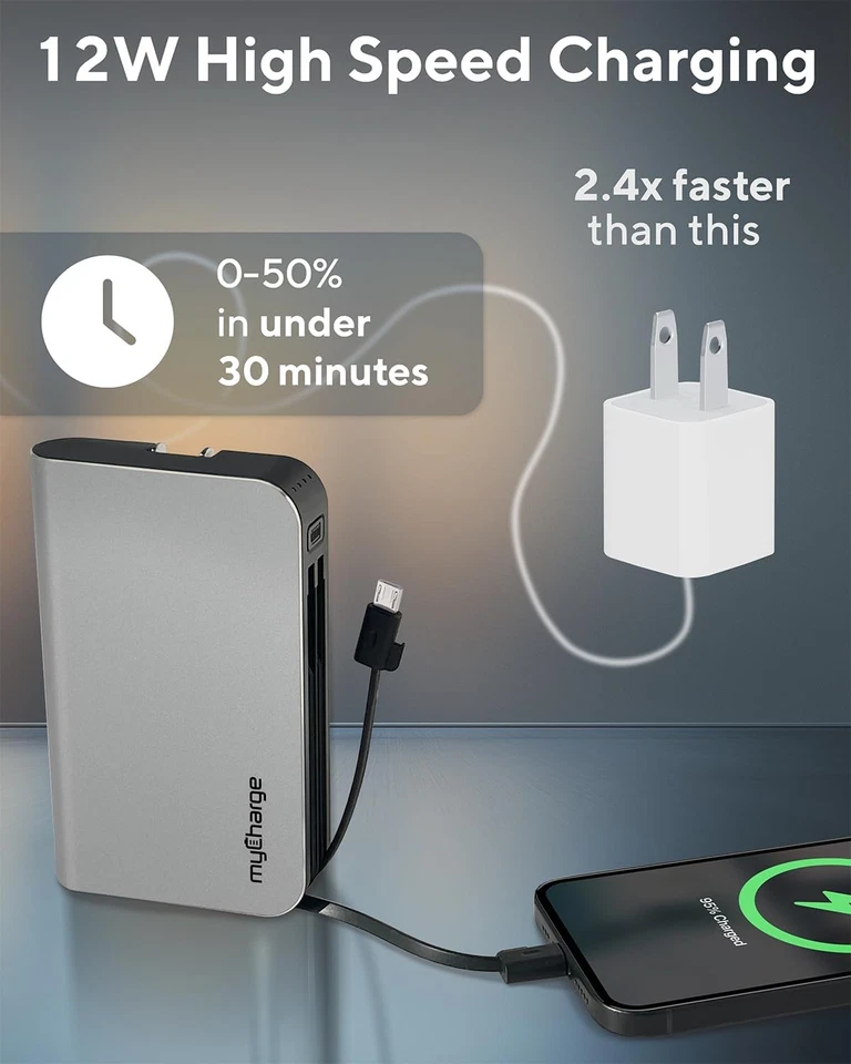 Cargador portátil myCharge Hub 10050 mAh con enchufe de pared, carga rápida Foto 2 de 4