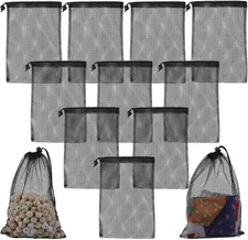10Pcs Black Nylon Mesh Drawstring Bags, 8x12inch Mesh Laundry Storage Bags for T