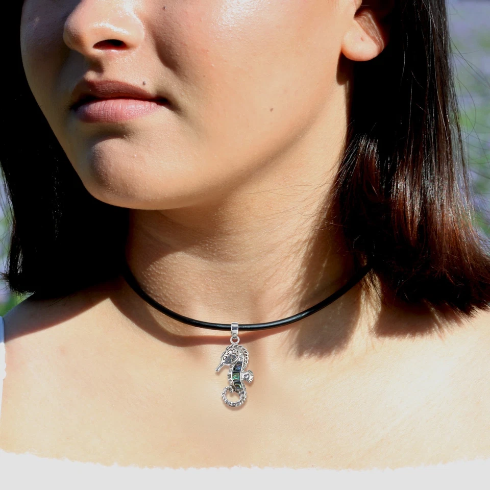 925er Silber Anhänger Kettenanhänger Seepferdchen Abalone Perlmutt Handarbeit - Bild 3 von 4