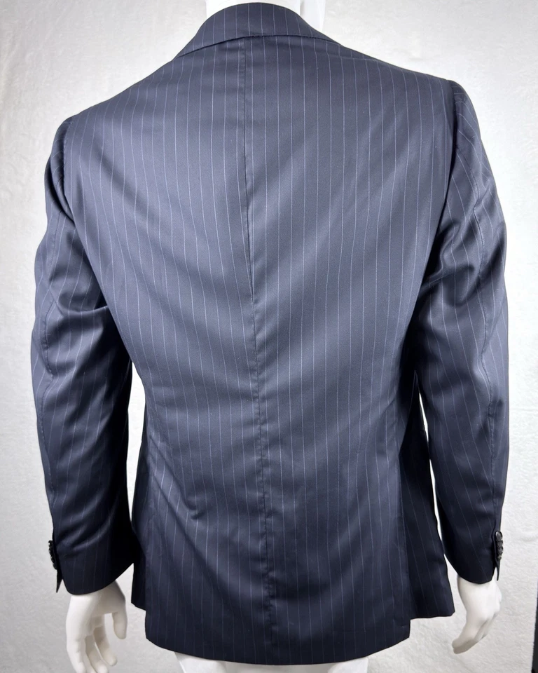 Traje Cesare Attolini Azul Marino Azul Claro Rayas Mezcla de Lana Seda Talla 53IT 43US NUEVO SIN ETIQUETAS Foto 4 de 4