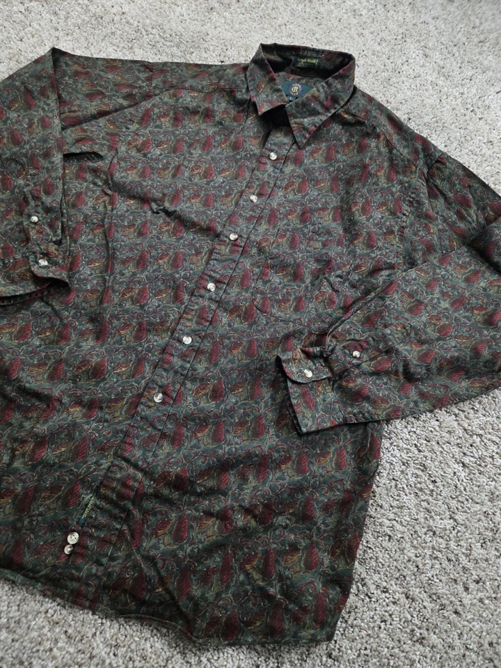 Vintage Club Room Shirt Mens XL Blue Paisley Garland Button Up Long Sleeve 90s - Image 2 of 4