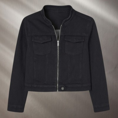 Apostrophe Jean Jacket Womens 14 Black Stretch Moto Denim Zip Up Biker Coat Cool