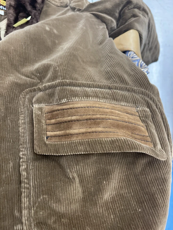 Vintage Cortefiel Corduroy Coat Womens EU 44 US L Brown Faux Fur Collar Spain Su - Image 4 of 4