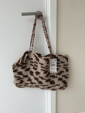 ZARA Woven Straw Shoulder Tote Bag Brown Cream Size M BNWT RRP £49.99