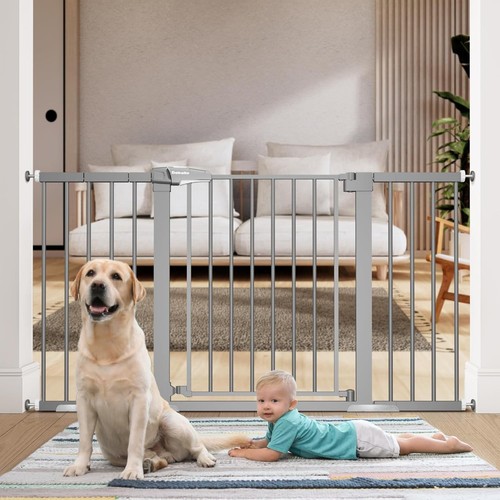 29-55 Inch Extra Wide Baby/Dog Gate, Metal Auto Close, Pressure Mounted Pet Door