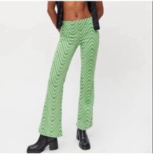 Urban Outfitters Bryn Green Wave Print High Rise Flare Pants Size Small