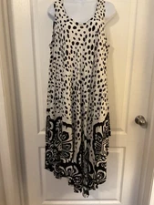 Women’s Black & White Sleeveless Tank Dress One Size Beach Comfort