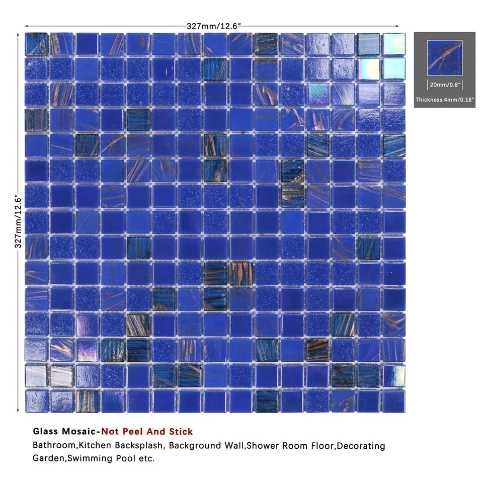 Azulejo de piscina de cobalto iridiscente de 11,5 pies cuadrados, azulejo de pared y piso de baño, cocina B... Foto 3 de 4