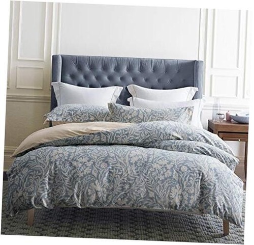 Duvet Cover Queen Size, 600 Thread Count Cotton Beige & Bluish Grey Printed