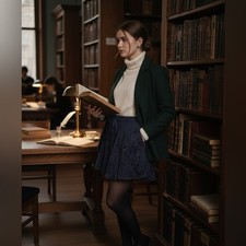 Aerie Navy Blue Lace Skater Skirt Drawstring Waist Size L