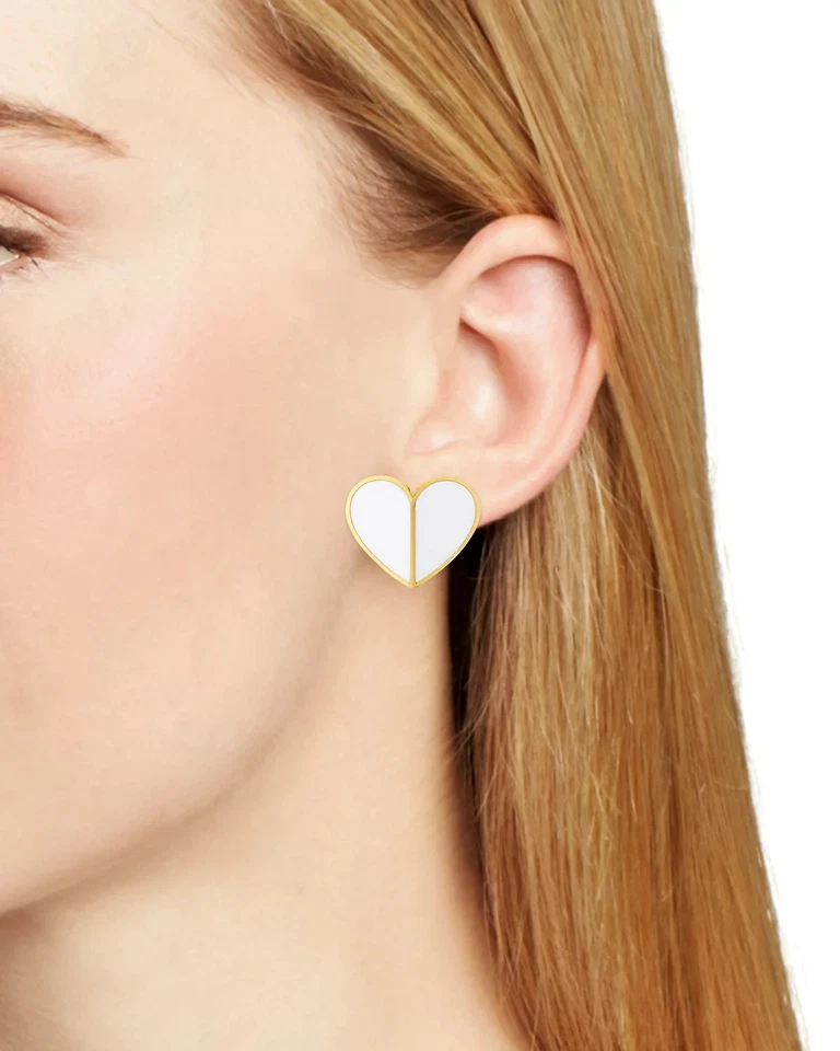 Aretes Kate Spade W1208 Blanco Heritage Pala Corazón Declaración Dos Tonos Foto 4 de 4