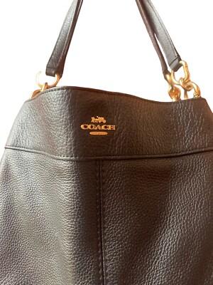 Coach F28997 Lexy Large Black / Gold Pebble Leather Shoulder Bag