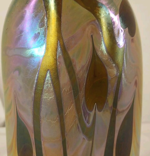 Craig Zweifel Studio Art Glass Hearts and Vines Iridescent 7.25" Vase 1975 USED - Picture 9 of 20