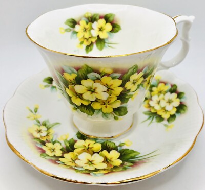 Vintage Royal Albert England Cup & Saucer Yellow Primrose Spring Floral Teacup 1