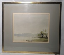 Peter Burnam Large Watercolour Painting River Orwell Preston Size 77 x 66cm