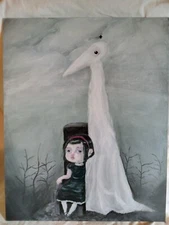 Little Girl With Ghost, acrylic paintings on canvas hand painted