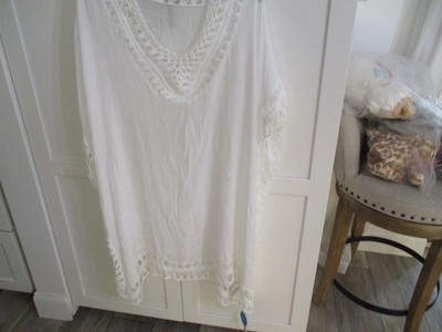 Cupshe Swim Cover Up Women s Large boho new nwt solid white crochet trim adorabl