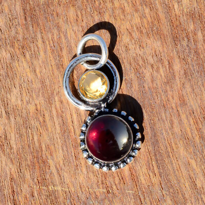 Round Garnet Citrine Gemstone 925 Sterling Silver Pendant