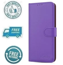 New Purple Phone Case Folio Wallet Cover W/ Card Slot For Samsung Galaxy A24 4G