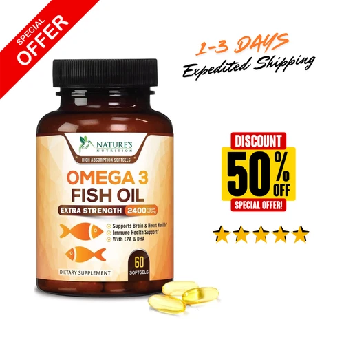 Omega 3 Fish Oil Capsules 3x Strength 2400mg EPA & DHA, Highest Potency