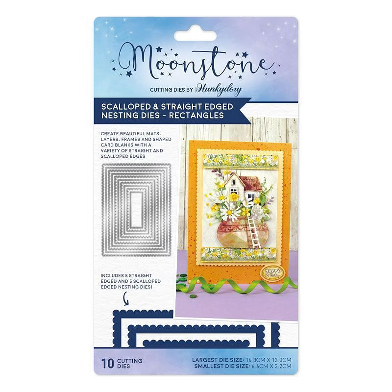 Hunkydory - Moonstone Scalloped & Straight Edged NESTING RECTANGLES Set 10 Dies