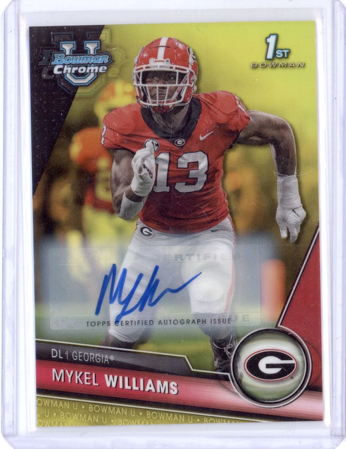 MYKEL WILLIAMS 2023 BOWMAN UNIVERSITY CHROME #91 1ST YELLOW REFRACTOR AUTO /75