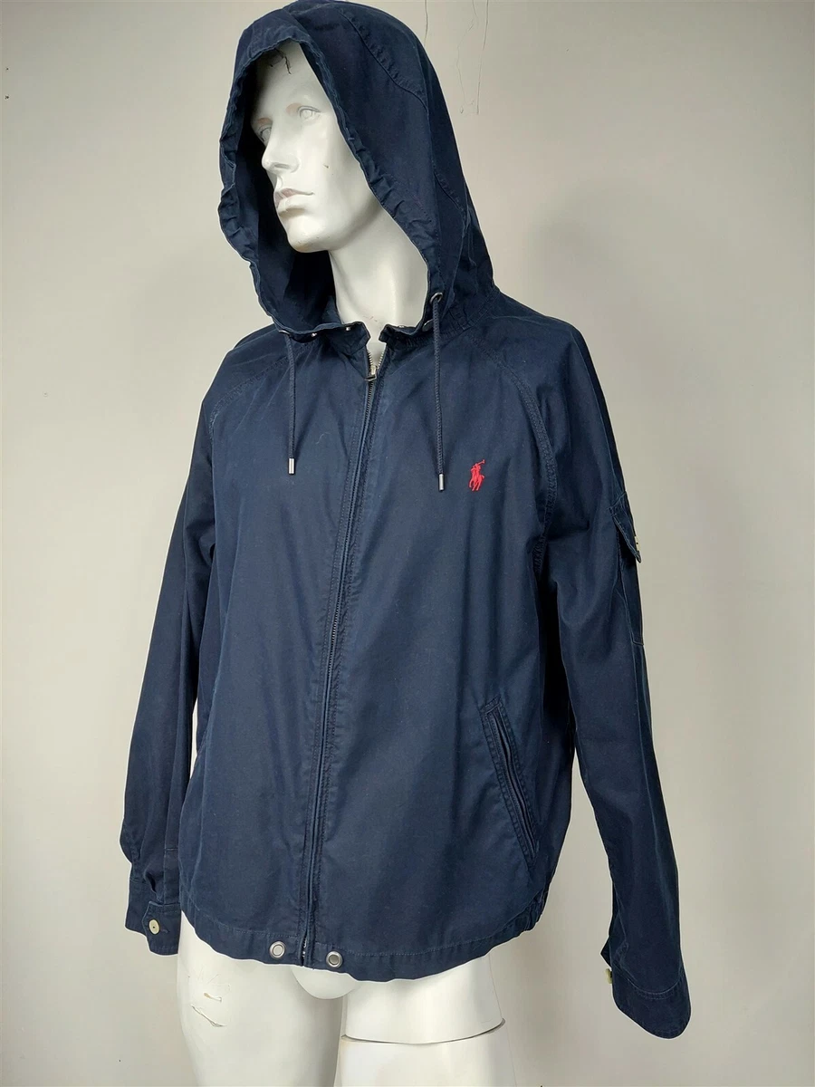 POLO RALPH LAUREN Navy Blue Cotton Poplin Hooded Zip Front Jacket sz XL