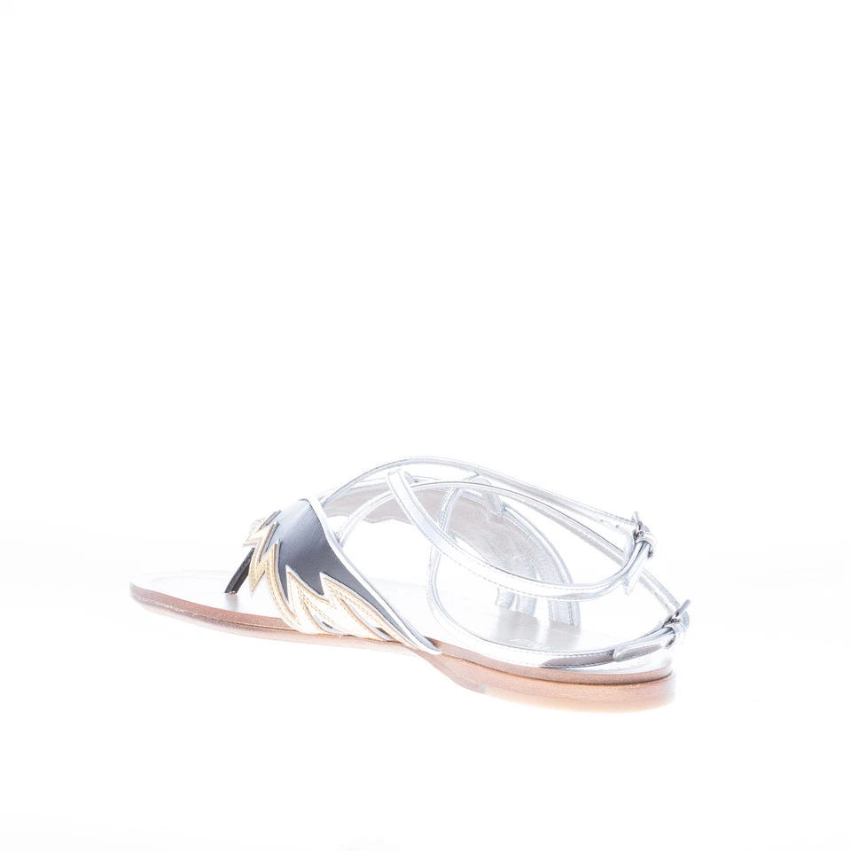 MIU MIU women shoes new Black goat and gold laminate leather flat thong sandal - Image 4 of 4