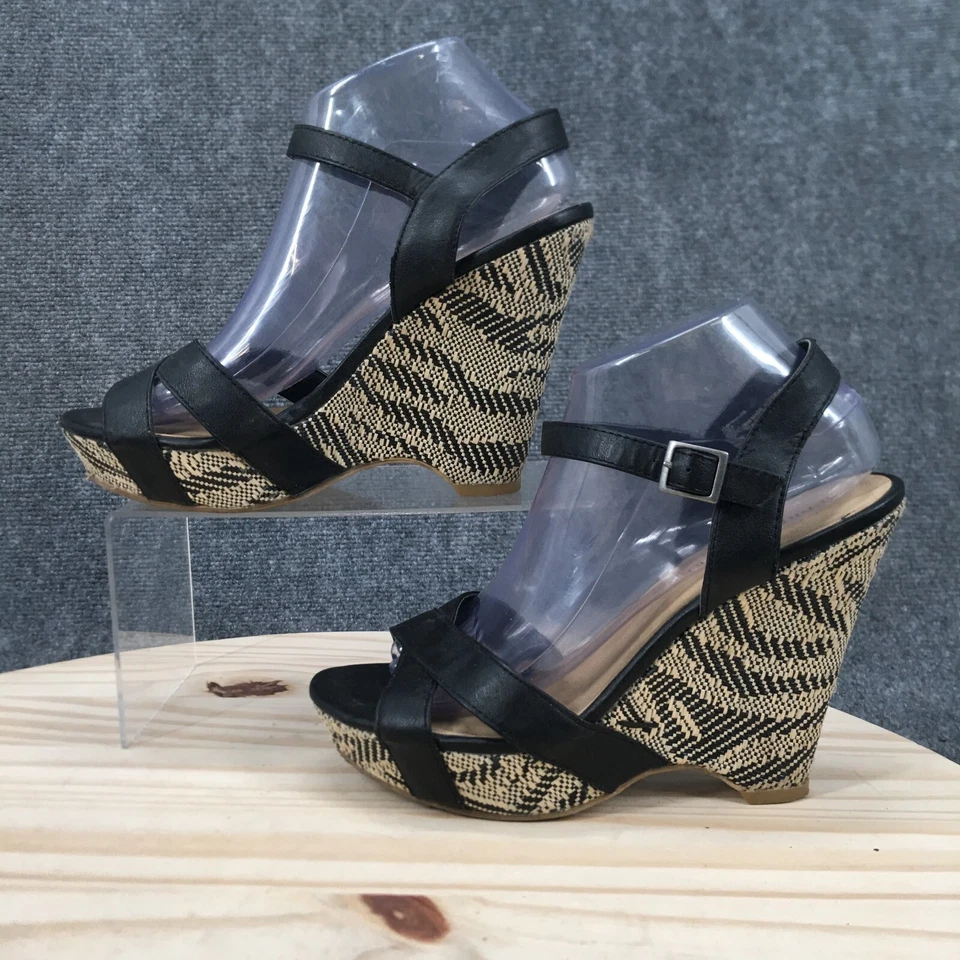 Женские туфли на каблуках Audrey Brooke 9 на платформе на танкетке с ремешками на лодыжке черные искусственная кожа - Изображение 2 из 4