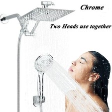 12'' Rain Dual Shower Head Handheld Spray Combo High Pressure Adjustable Arm