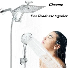 12'' Rain Dual Shower Head Handheld Spray Combo High Pressure Adjustable Arm