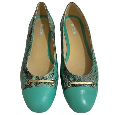 GEOX Respira Flat Shoes Women's Size 41 (US 10) Snakeskin Green/Teal