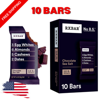 RXBAR Chocolate Sea Salt Chewy Protein Bars Gluten-Free Ready-to-Eat 10 Count