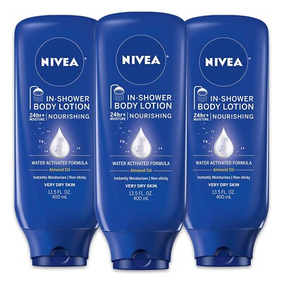 NIVEA Nourishing In Shower Body Lotion for Dry Skin, 13.5 Fl Oz, (Pack of 3)