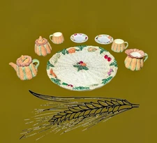 1993 SUMMCO 8pc Miniature Mini Decorative TEA SET Autumn Corn Harvest Vegetables