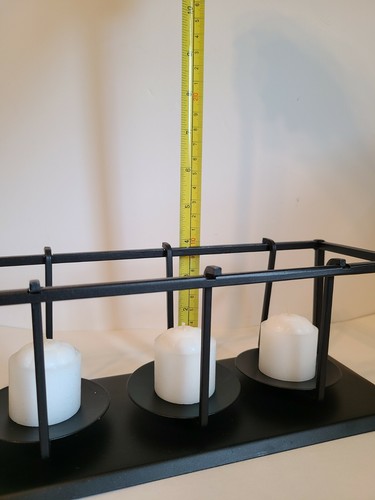 Black Metal Swinging Hanging 3 Plate Candle Holder Unique Gothic Rectangular - Picture 8 of 9