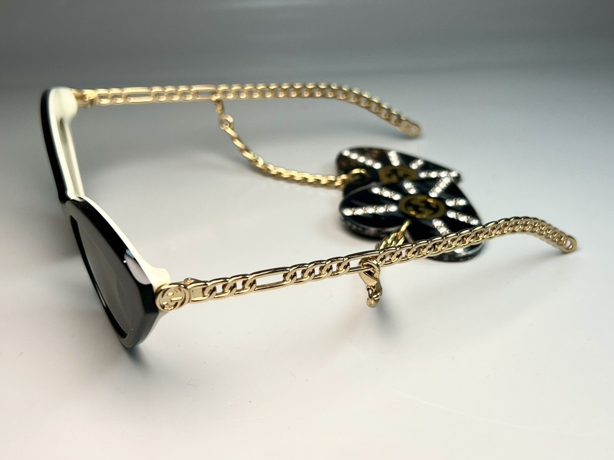 NWT Gucci GG0978S-002-52 Black Gold Cat Eye 52mm Sunglasses GUCCI GG0978S CHAIN 0978 Gold Black Logo Heart Detachable  main image 2