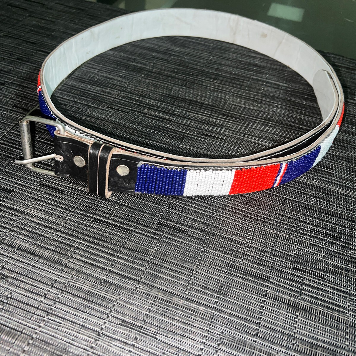 Handmade Beaded Red White & Blue Leather Belt USA America 34  display picture 2