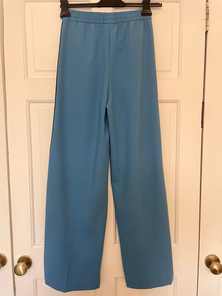 M&S Turquoise wide leg Trousers with side stripe & pockets Size 6 - Image 2 of 4