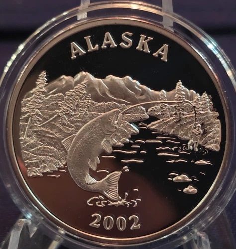 Alaska Mint Sport Fishing 2002 Silver Medallion Proof  .999 Silver 1 oz