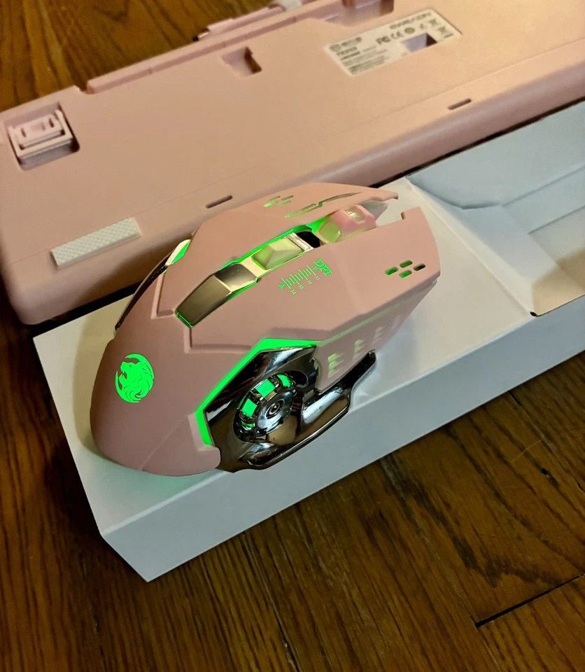 Typewriter Style Mechanical Keyboard With Mouse - Pink - Tri-Connection - EWEADN - Image 3 of 4