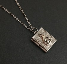 Gothic Medaillon Buch Anhänger Edelstahl Silber Foto Amulett aufklappbar Kette