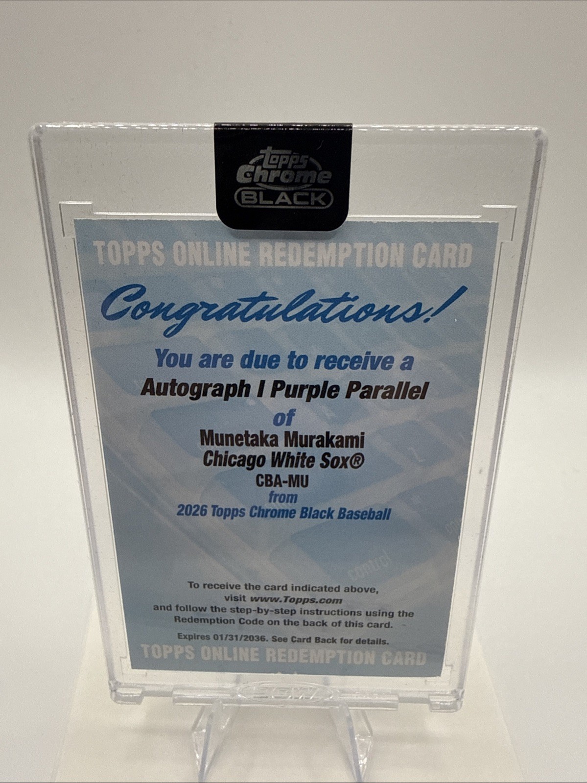2026 Topps Chrome Black Munetaka Murakami RC Auto Redemption Purple Parallel /75