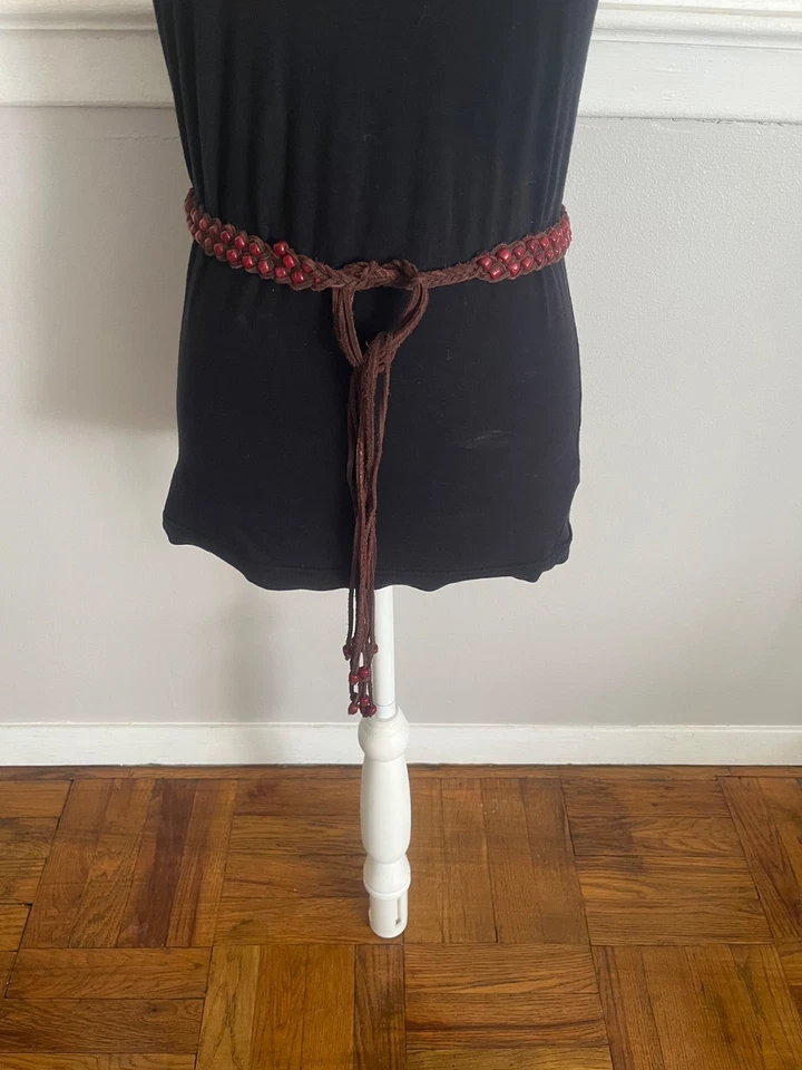 Cinturón de cadera con cuentas rojo oscuro multihilo hecho a mano para mujer cordón de gamuza marrón L XL Foto 3 de 4