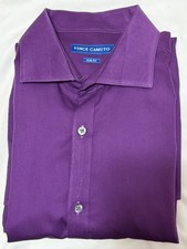 Vince Camuto Slim Fit Purple Solid Men's Dress Shirt 16 34/35 Long Sleeve Cotton